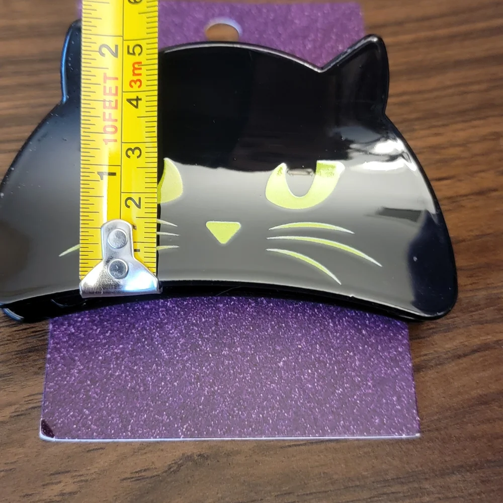 Black Cat Hair Clip Yellow Eyes Whiskers Halloween Spooky‎